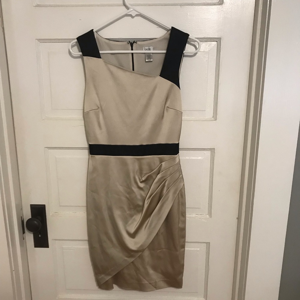 Cache cocktail dress. Champagne and black